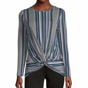 Como Blu | Twist Front Striped Round Neck Long Sleeve Blouse *NWT*